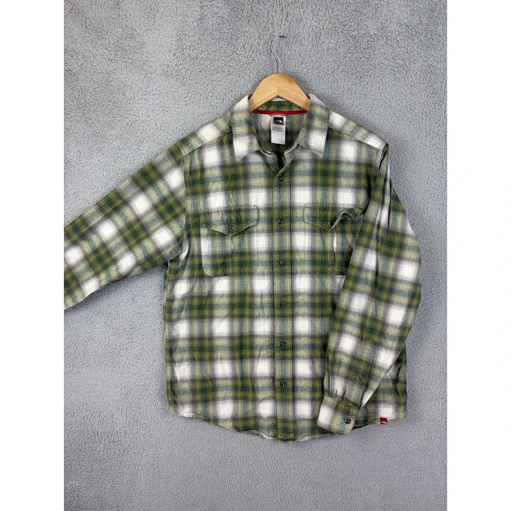 The North Face Shirt Mens Medium Green Plaid Long Sleeve Flannel Casual Outdoor